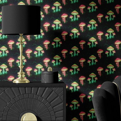Custom Wallpaper 9 Neon Mushrooms And Forest Floor Wallpaper