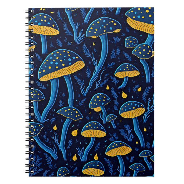 Neon Mushrooms Retro Notebook (Front)