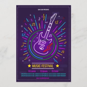 Neon Music Background Electric Guitar Announcement by Pick_Up_Me at Zazzle