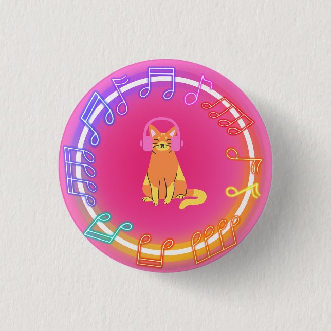 Neon Music Cat Button (Front)