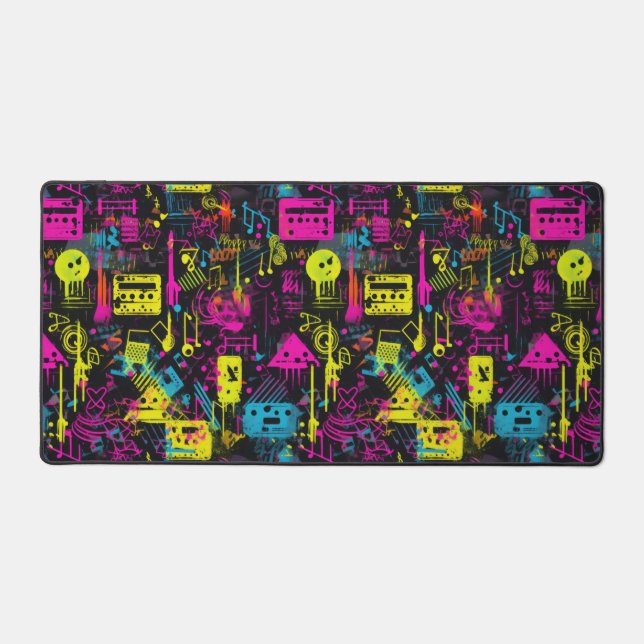 Neon Music Graffiti Desk Mat (Front)