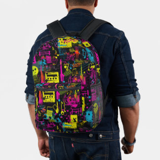 Neon Music Graffiti Printed Backpack