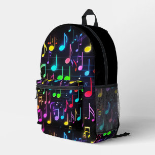 Neon Music Notes On Black Printed Backpack