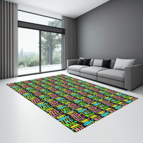 Neon Music Notes Pink Purple Blue Green Yellow Rug