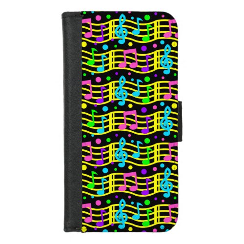 Neon Music Song Notes Pink Purple Blue Yellow iPhone 87 Wallet Case