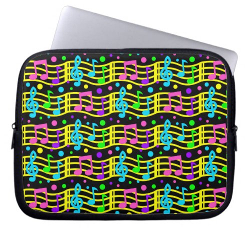 Neon Music Song Notes Pink Purple Blue Yellow Laptop Sleeve