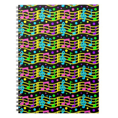 Neon Music Song Notes Pink Purple Blue Yellow Notebook