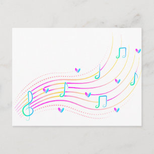 Neon musical note wave clipart postcard