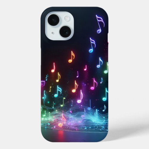 Neon Musical Notes  iPhone 15 Case