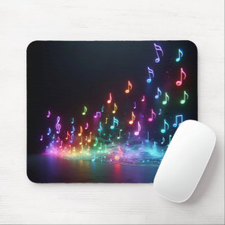 Neon Musical Notes Mouse Pad