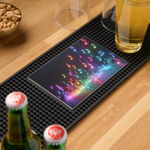 Neon Musical Notes on Black Bar Mat