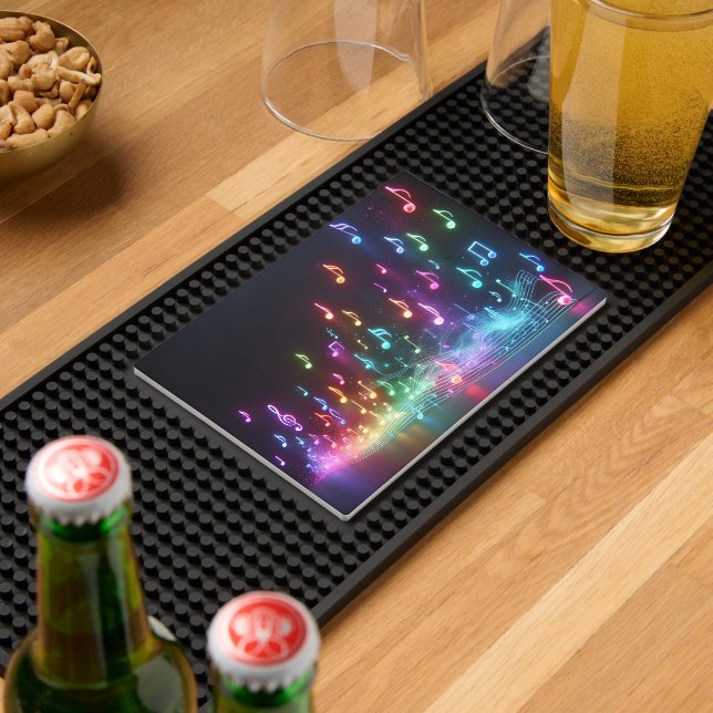 Neon Musical Notes on Black Bar Mat (Insitu (Bar 2))