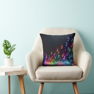 Neon Musical Notes  Throw Pillow