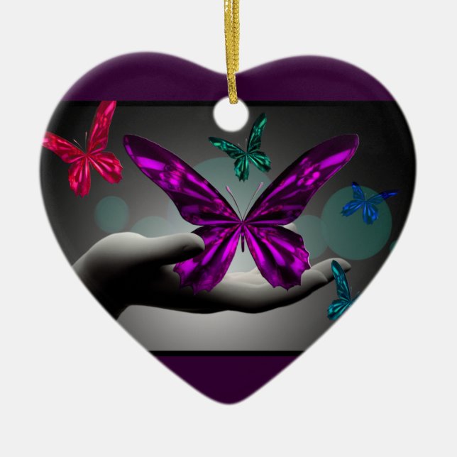 Neon Mystic Butterflies Ceramic Ornament (Front)