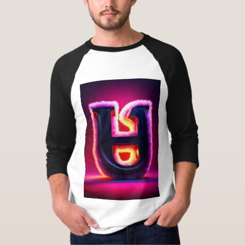 Neon N 3D Fluffy Textured Letter in Vibrant Light T_Shirt
