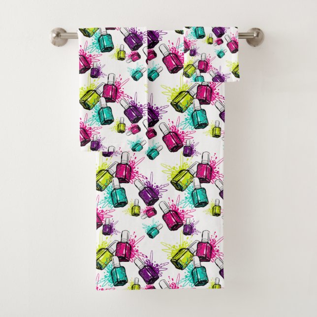 Neon Nail Polish Pattern Bath Towel Set (Insitu)