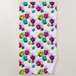Neon Nail Polish Pattern Beach Towel