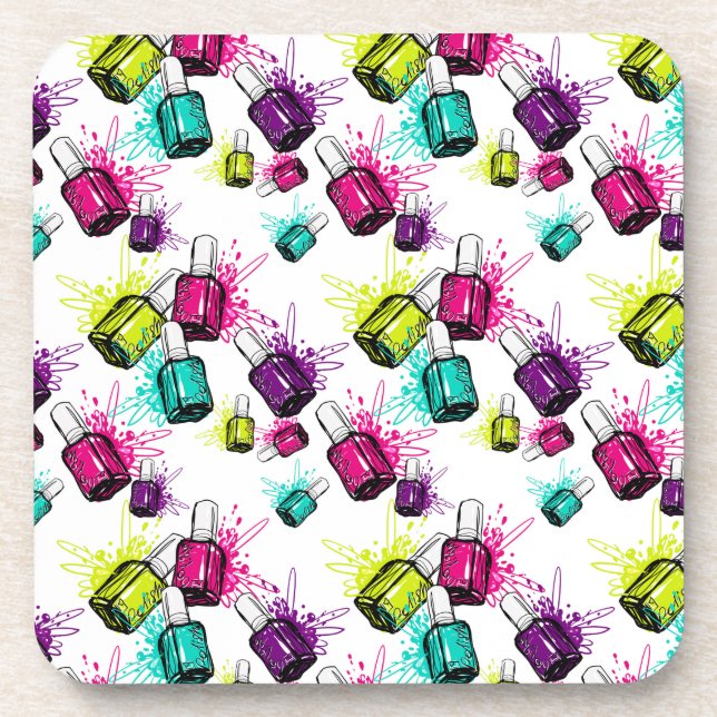 Neon Nail Polish Pattern Beverage Coaster (Front)