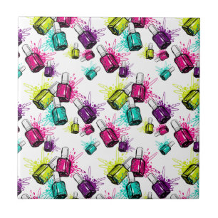 Neon Nail Polish Pattern Ceramic Tile