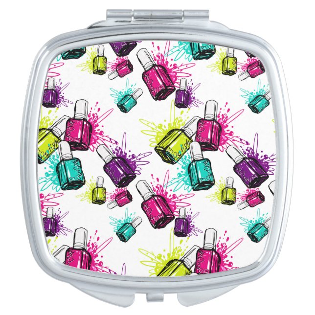 Neon Nail Polish Pattern Compact Mirror (Front)