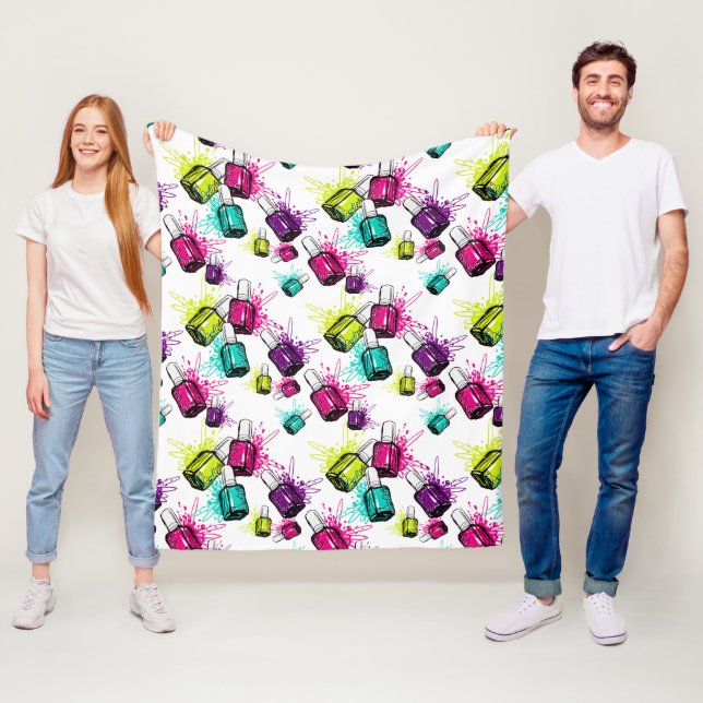 Neon Nail Polish Pattern Fleece Blanket (In Situ)