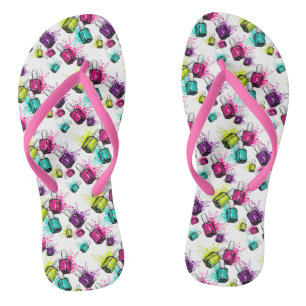 Neon Nail Polish Pattern Flip Flops