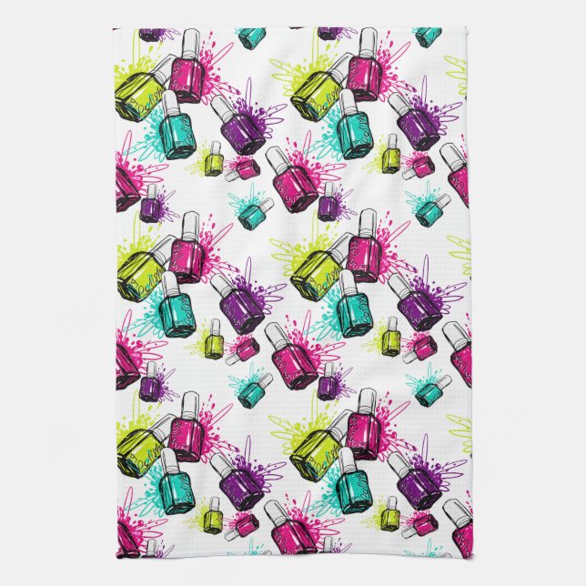 Neon Nail Polish Pattern Kitchen Towel (Vertical)