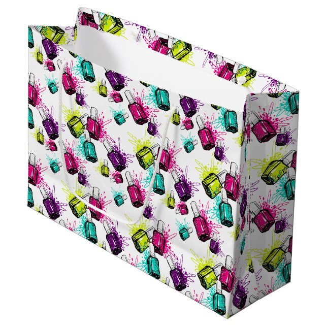 Neon Nail Polish Pattern Large Gift Bag (Front Angled)