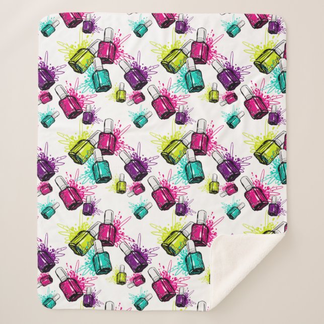 Neon Nail Polish Pattern Sherpa Blanket (Front)