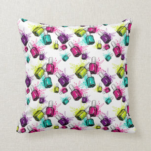 Neon Nail Polish Pattern Throw Pillow
