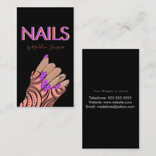 Neon Nail Tech Triple Lettering Hands Business Card