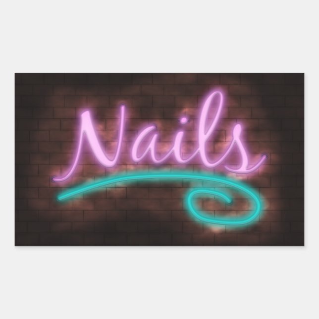 Neon Nails Sign Rectangular Sticker (Front)