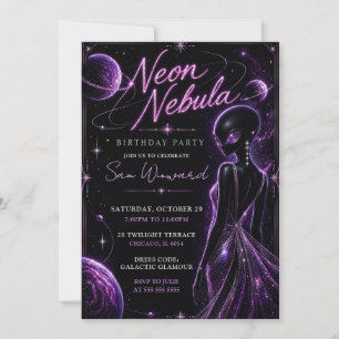Neon Nebula 21st Birthday Party Invitation