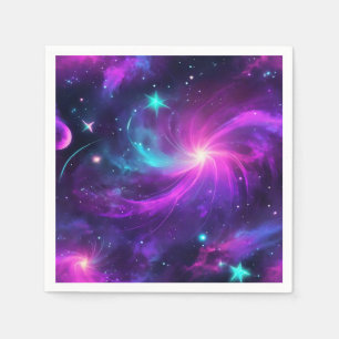Neon Nebula Galaxy With Stars Napkins