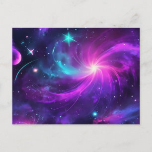 Neon Nebula Galaxy With Stars Postcard
