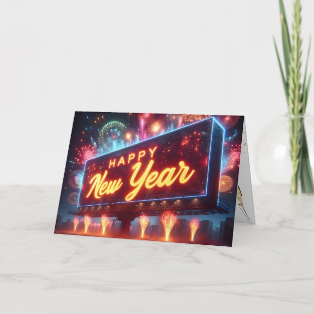 Neon New Year Billboard Holiday Card (Front)