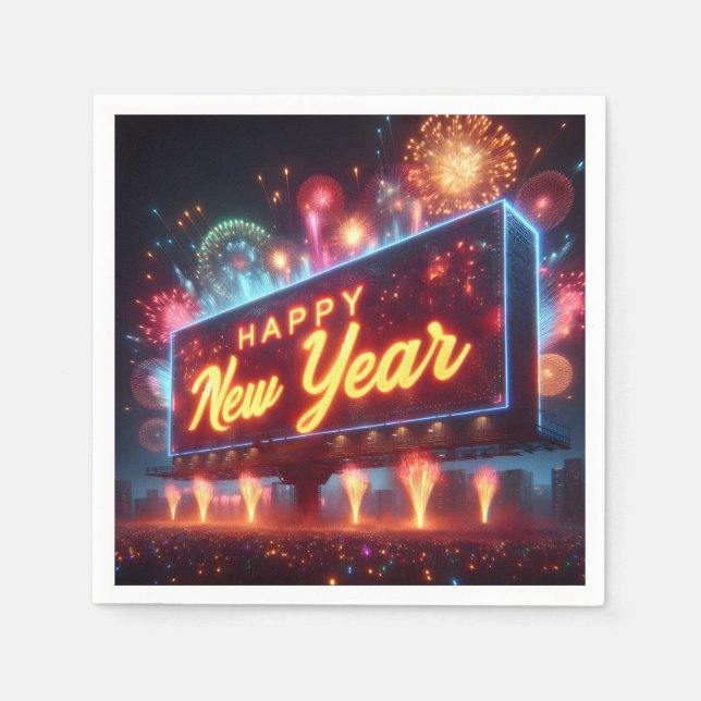Neon New Year Billboard Napkins (Front)