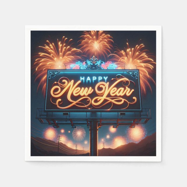 Neon New Year Billboard Napkins (Front)