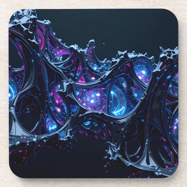 Neon Nexus: Interwoven Techno-Organic Structure Beverage Coaster (Front)
