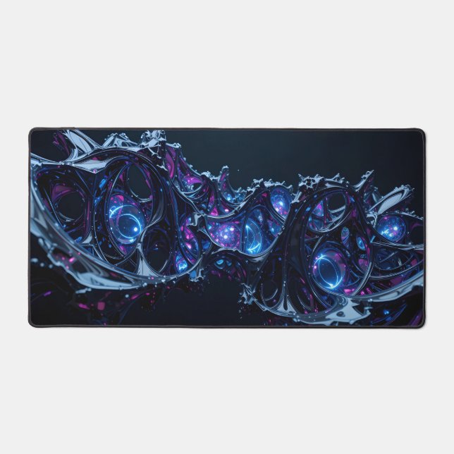 Neon Nexus: Interwoven Techno-Organic Structure Desk Mat (Front)