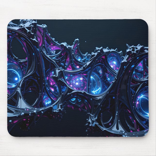 Neon Nexus: Interwoven Techno-Organic Structure Mouse Pad (Front)