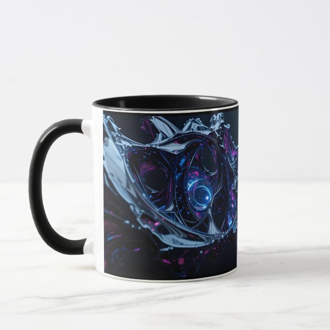 Neon Nexus: Interwoven Techno-Organic Structure Mug (Left)