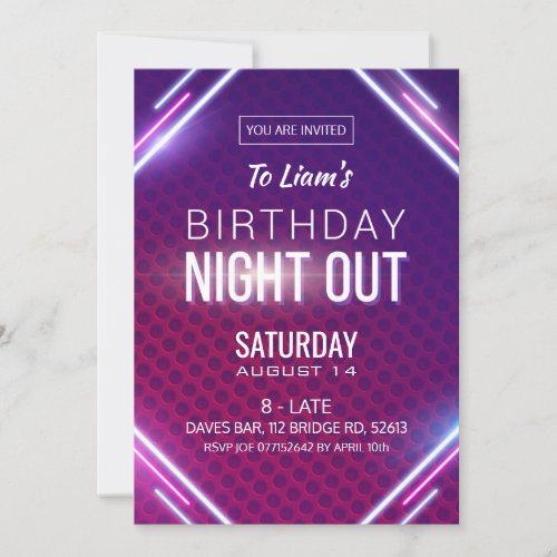 Neon Night Out Birthday Invitation