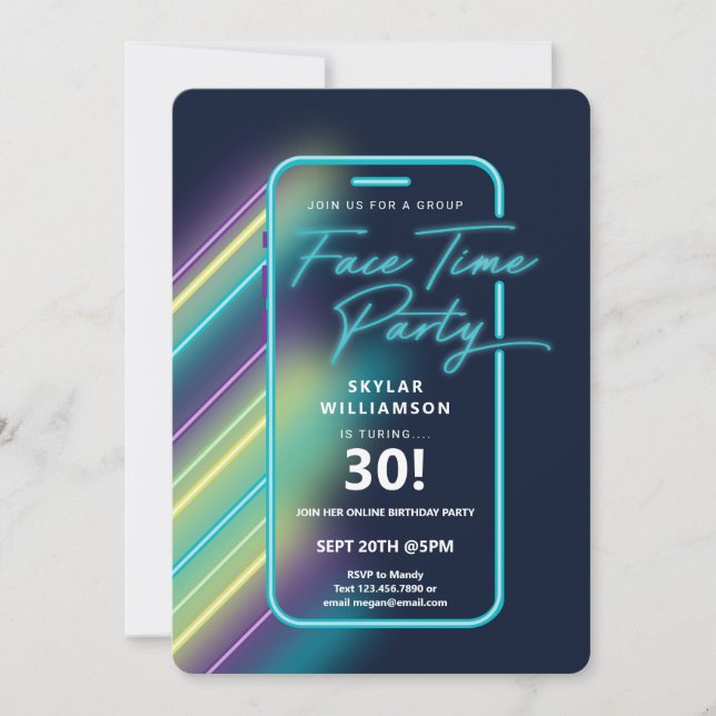 Neon Nightlife Vibe Online Group Video Chat Party Invitation (Front)