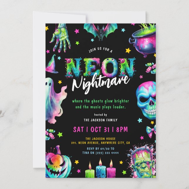 Neon Nightmare Halloween Party Invitation (Front)