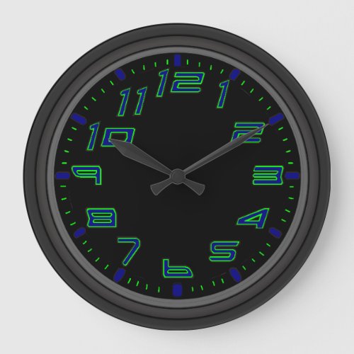 Neon Nights Blue and Green Large Clock