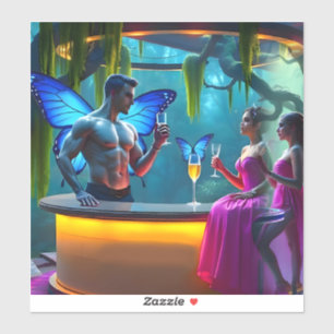 Neon Nights Butterfly Cocktail Bar Sticker