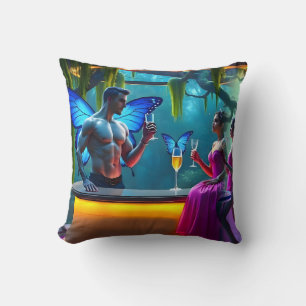 Neon Nights Butterfly Cocktail Bar Throw Pillow