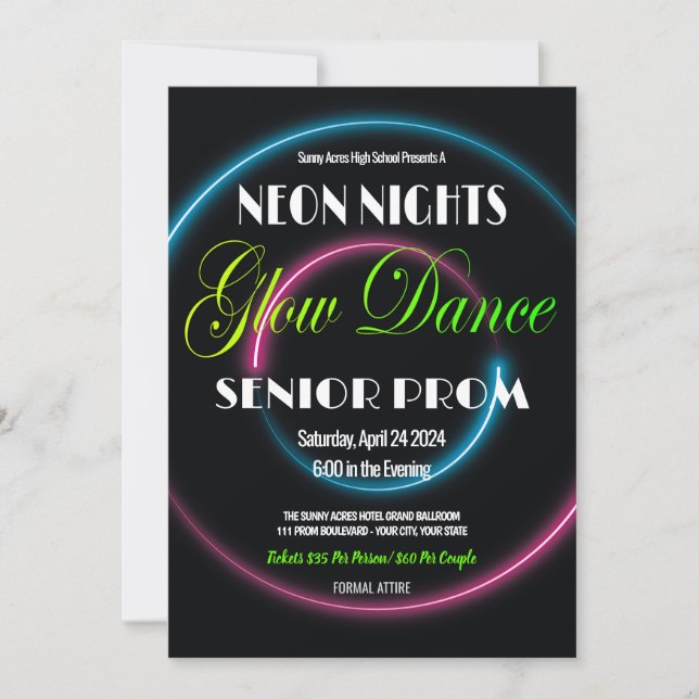 Neon Nights Prom High School Invitation (Front)