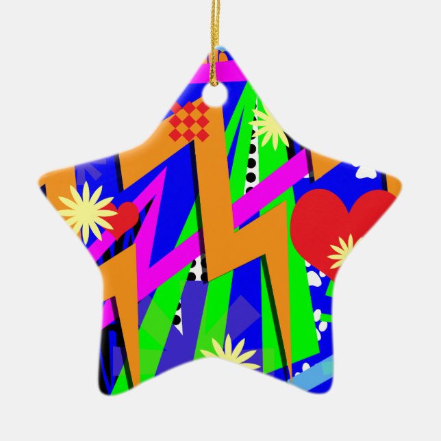 Neon Nineties Pattern Ceramic Ornament (Front)